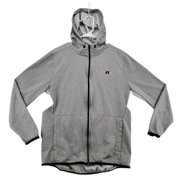 Russell Athletic Mens Grey Black Stripe Full Zip Hoodie w/Drawstring Size Medium - Picture 1 of 12